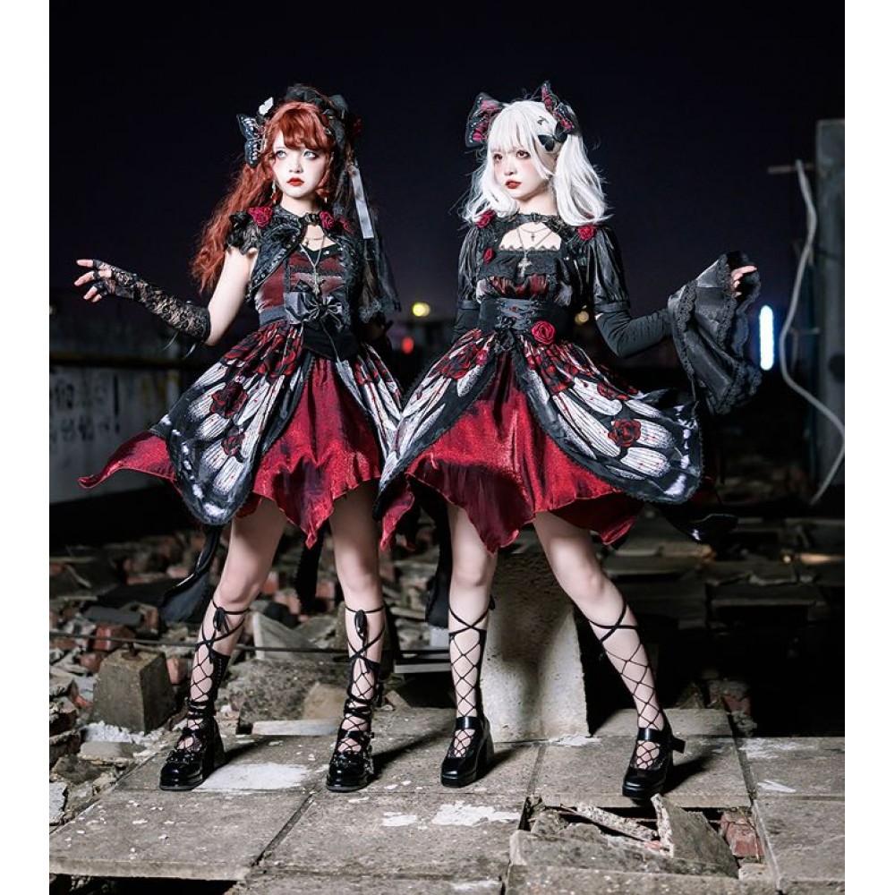 Butterfly Effect Series Blood Rose Gothic Lolita JSK / SK by